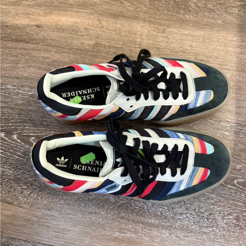 Adidas x Kesenia Schnaider Sambae Black Multicolor Gum Striped Casual Sneakers - Picture 3 of 6